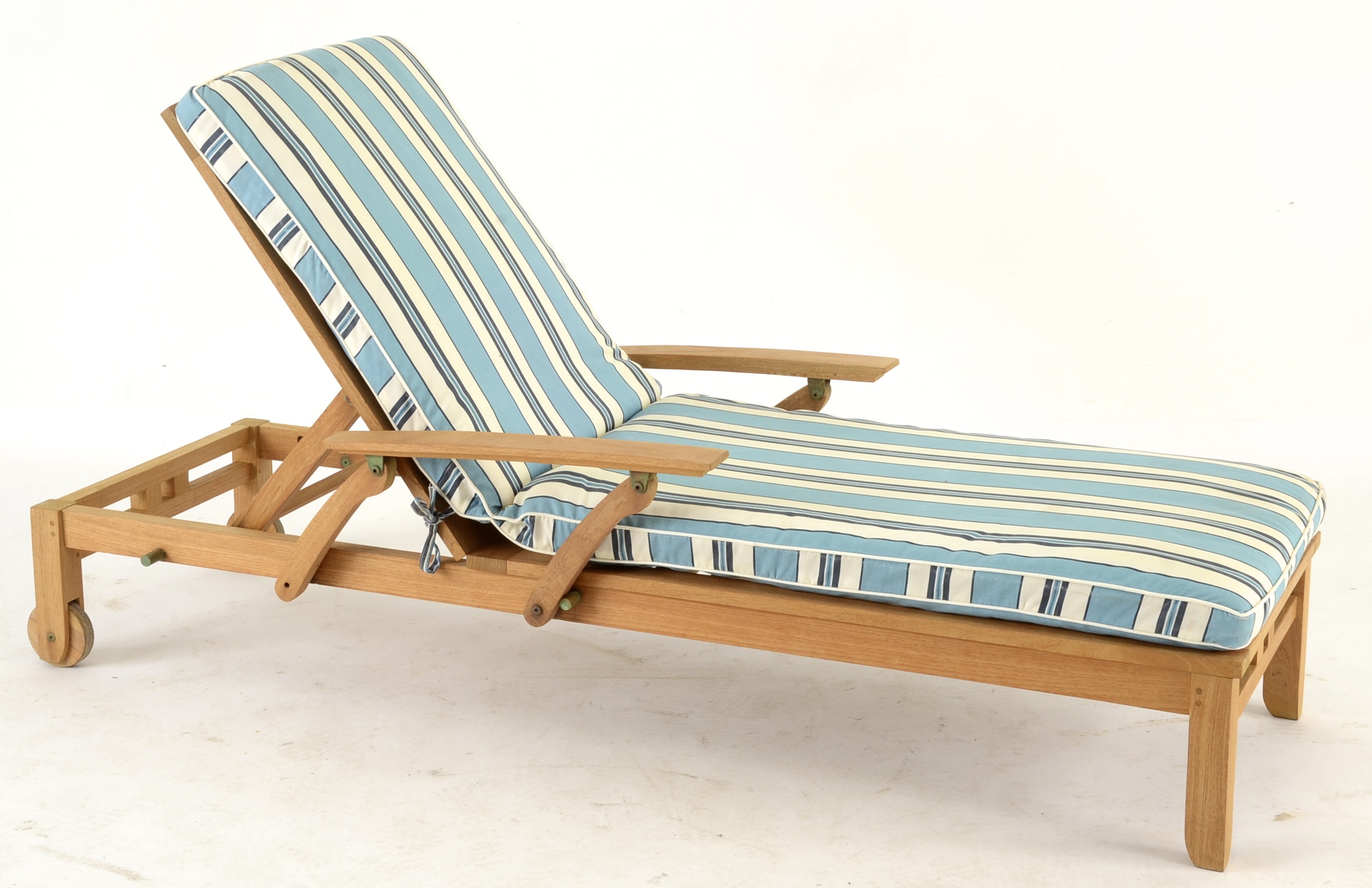 Pair of Teak Wood Poolside Chaise Lounges