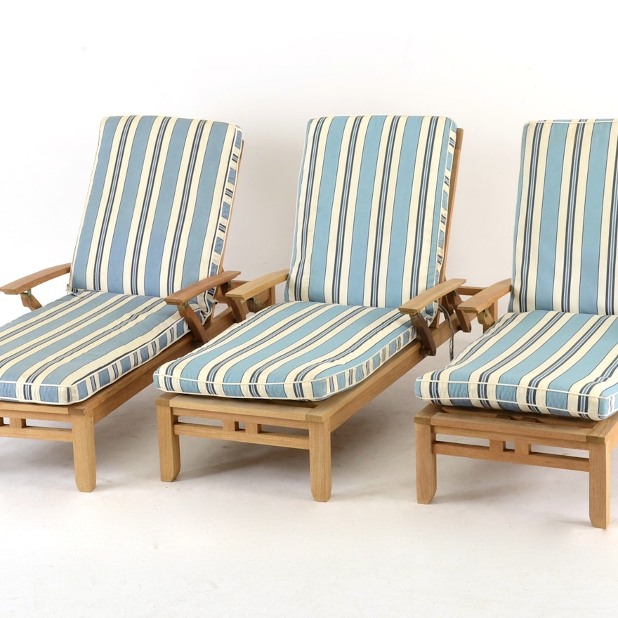 Trio Of Teak Wood Poolside Chaise Lounges