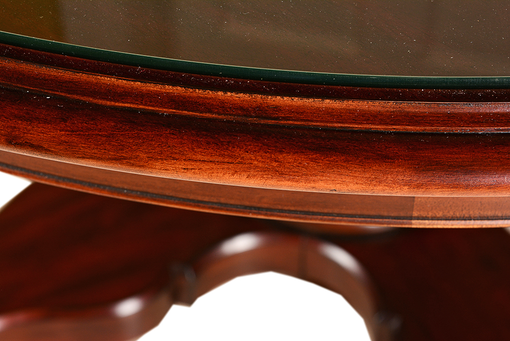 Glass Top Mahogany Veneer Ethan Allen Round Entry Table