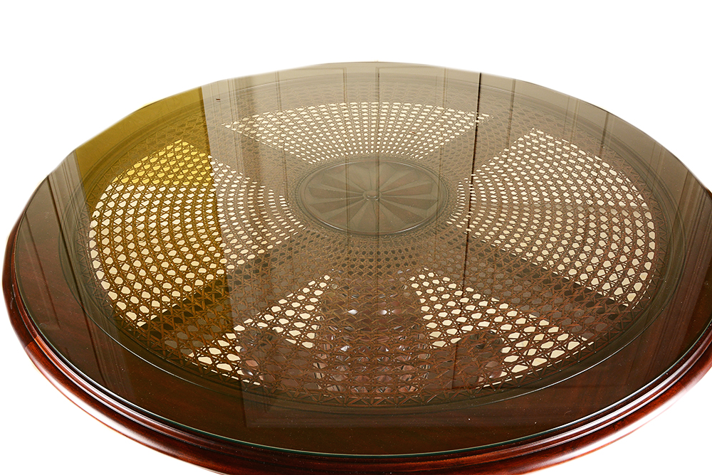 Glass Top Mahogany Veneer Ethan Allen Round Entry Table