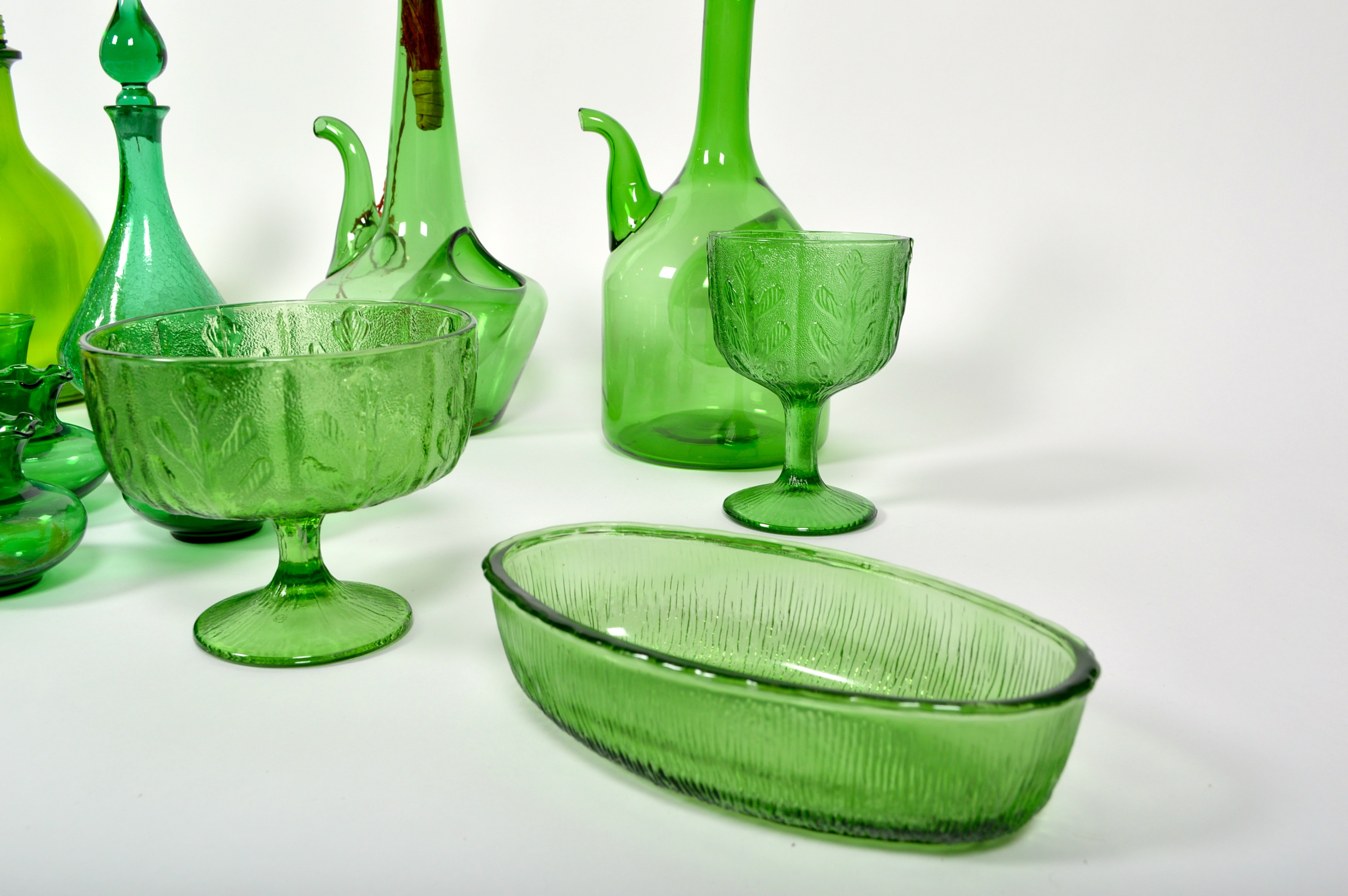 Assortment Of Green Glassware