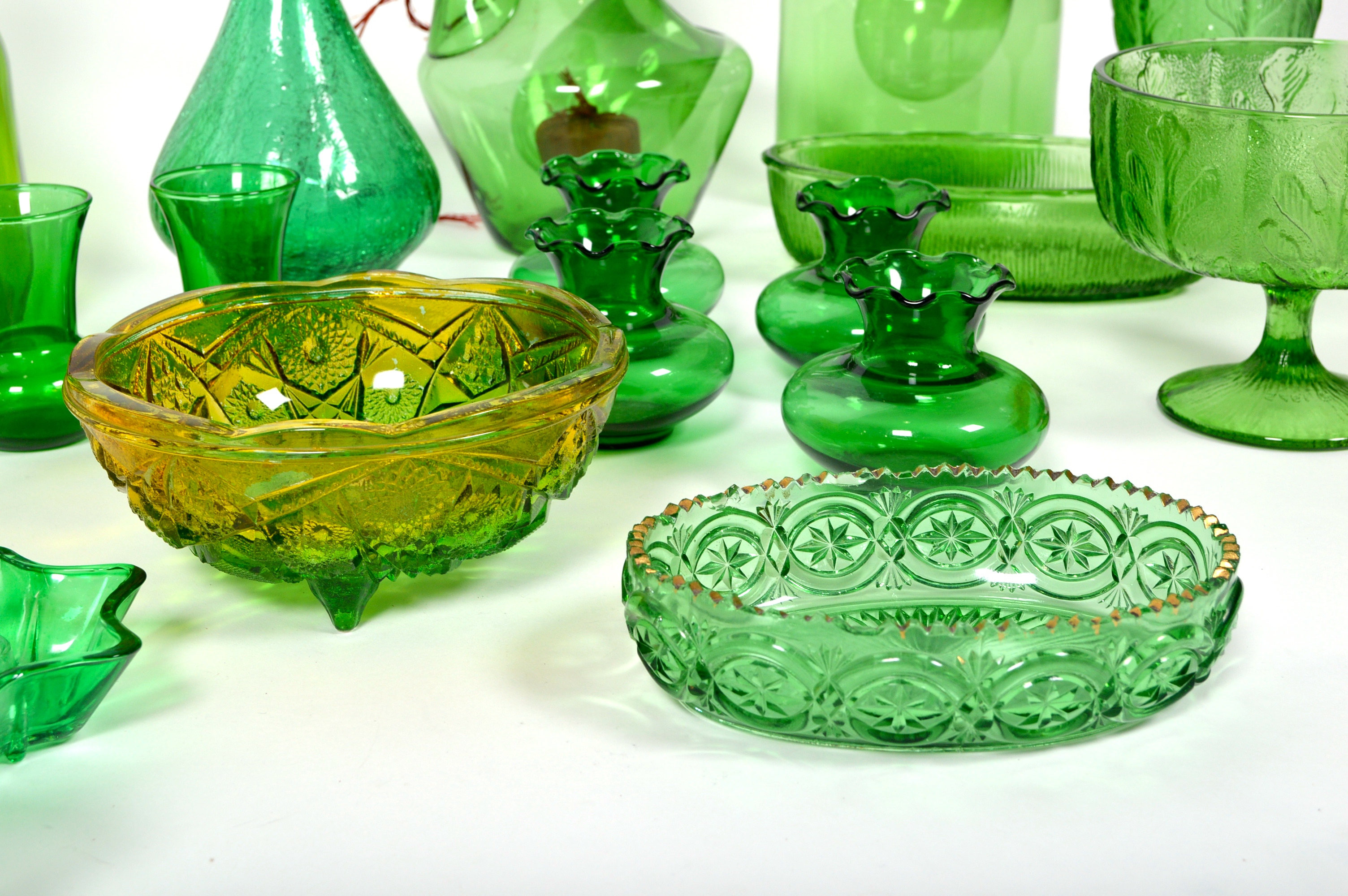 Assortment Of Green Glassware