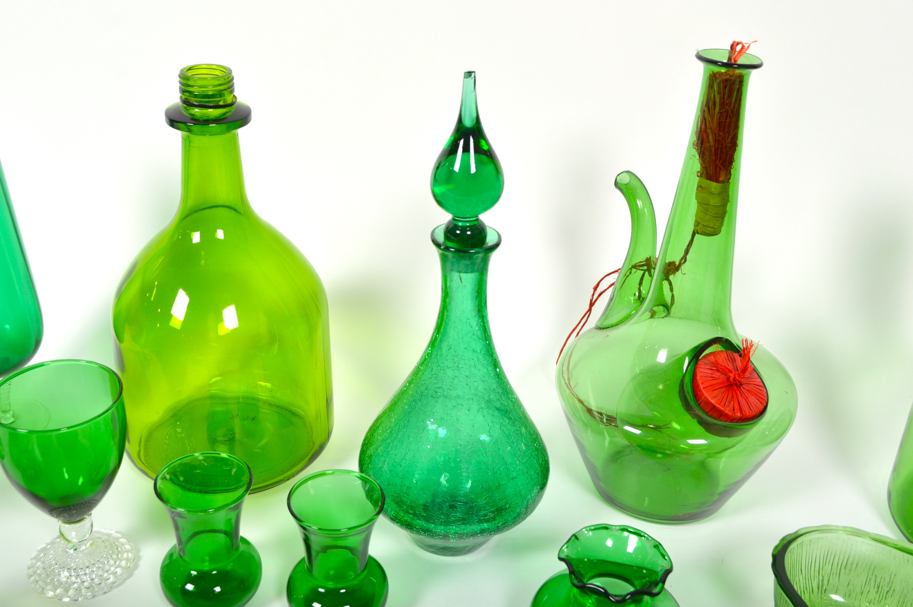 Assortment Of Green Glassware