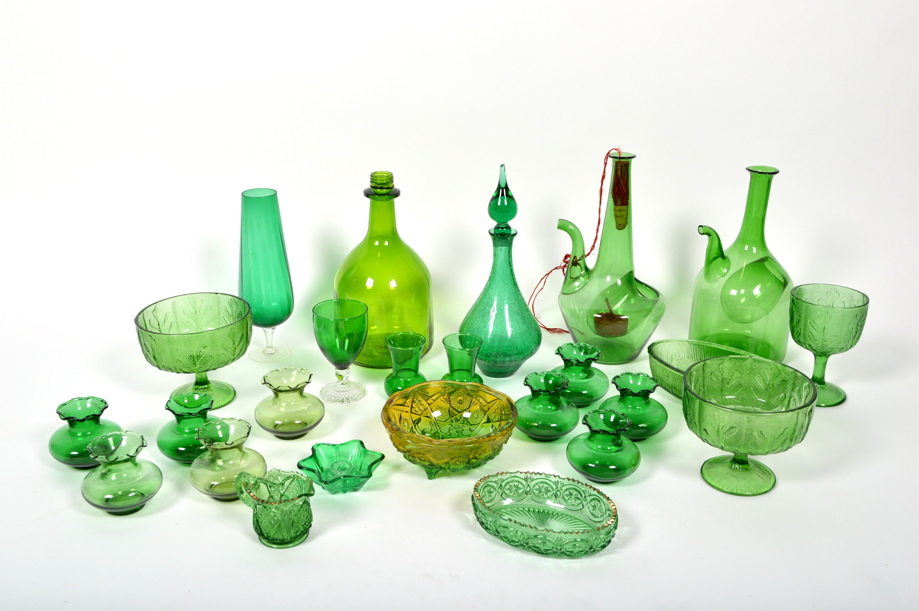 Assortment Of Green Glassware