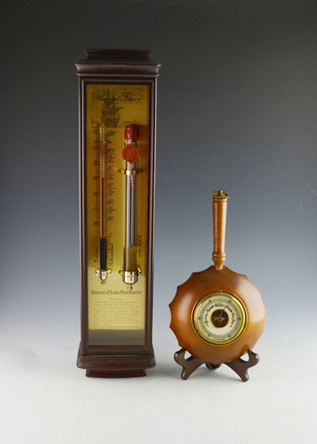 Two Vintage Barometers Including a Fitzroy Storm Glass Barometer