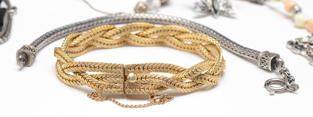 Group of Costume Jewelry Including Gold Filled Bracelet