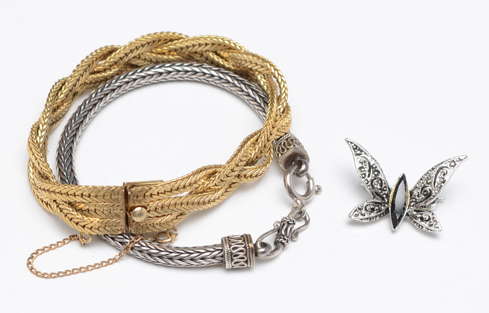 Group of Costume Jewelry Including Gold Filled Bracelet