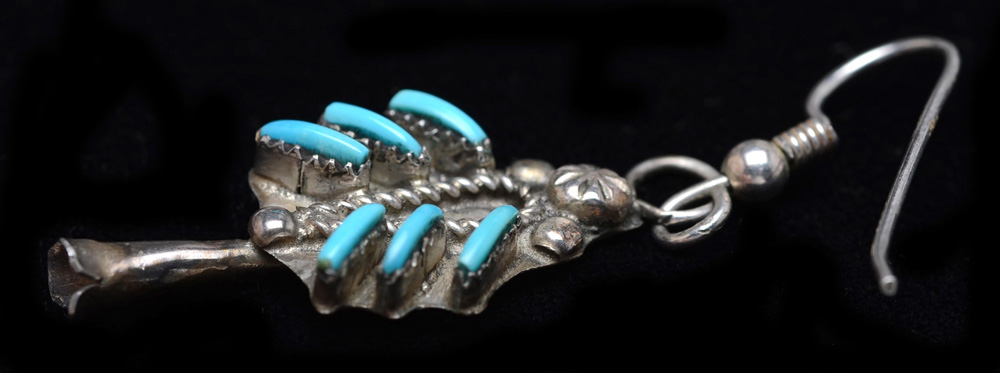 G. Acque Zuni Turquoise Squash Blossom Necklace and Earrings