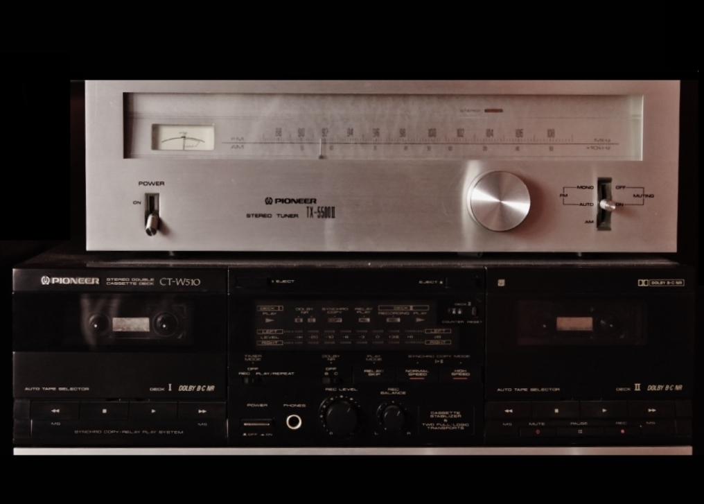 Pioneer Tuner and Cassette Deck with Cassettes and Storage