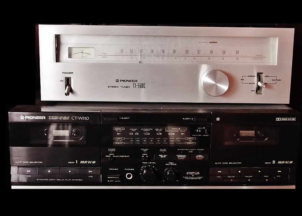 Pioneer Tuner and Cassette Deck with Cassettes and Storage