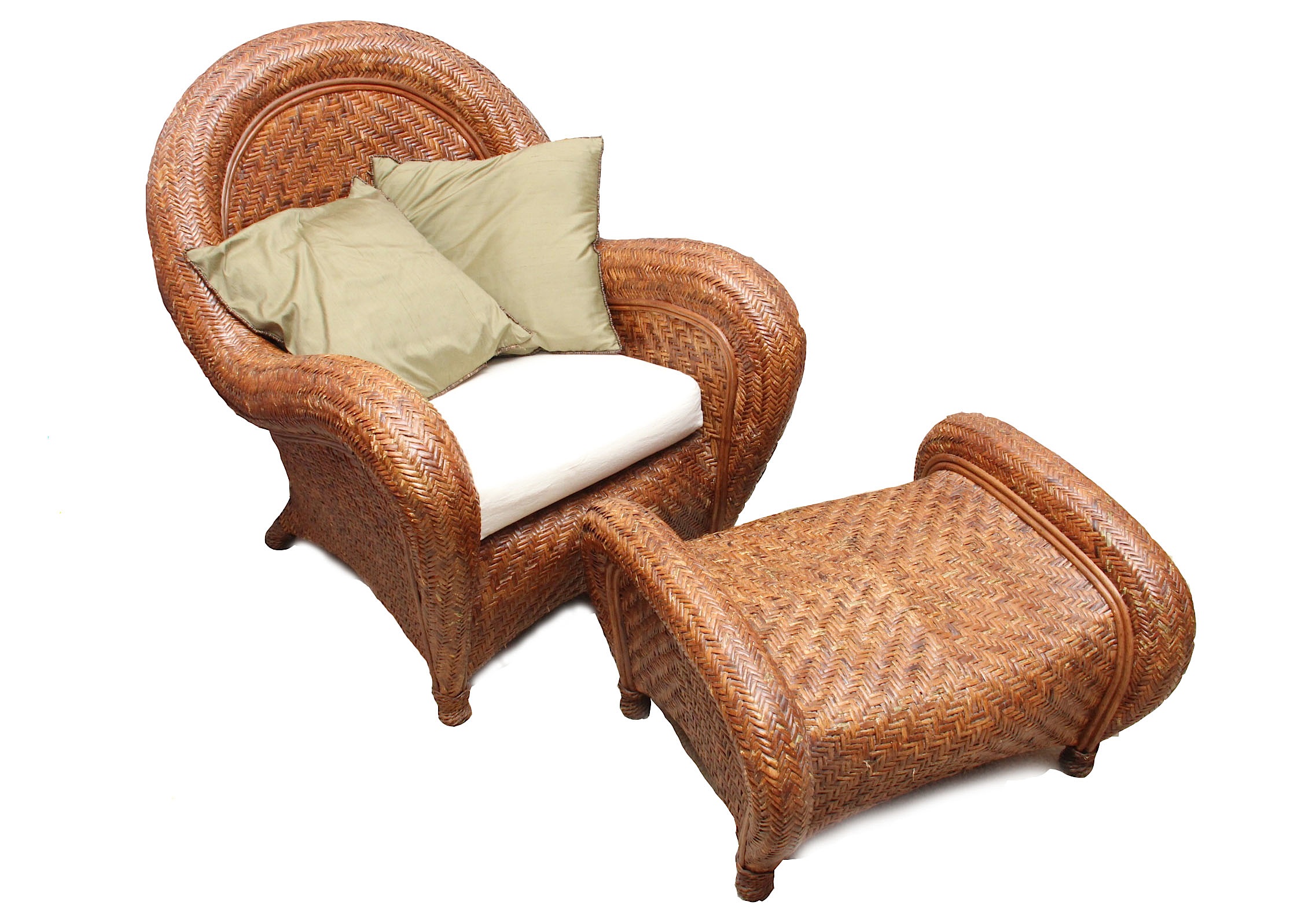 Pottery Barn Rattan "Malabar" Chair and Ottoman
