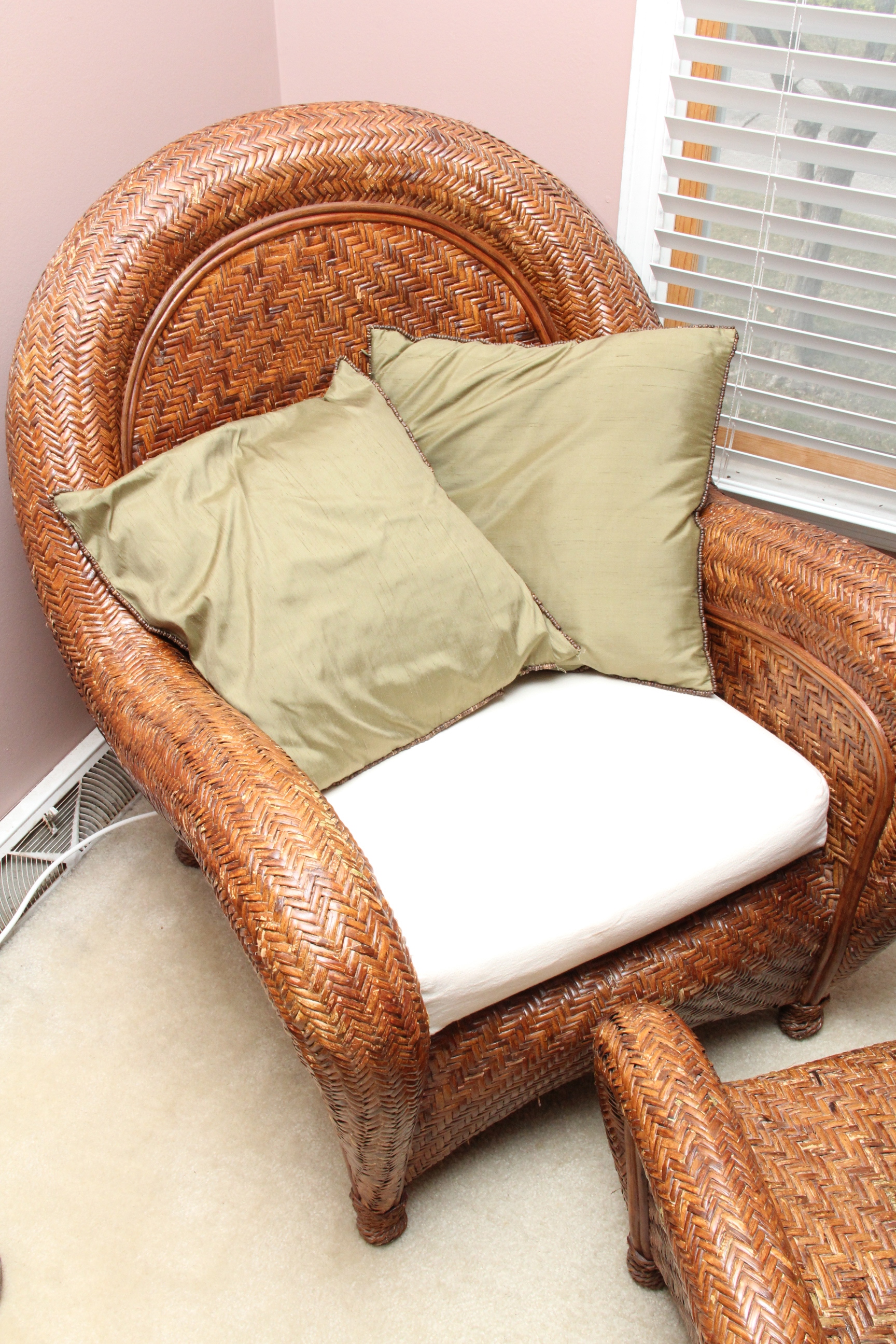 Pottery Barn Rattan "Malabar" Chair and Ottoman