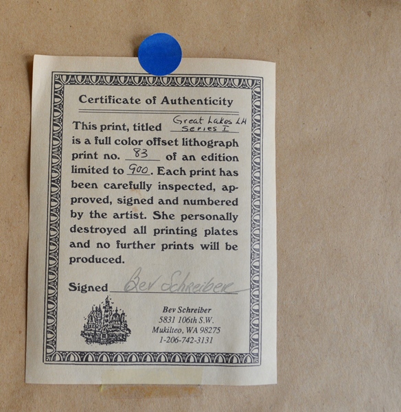 Bev Schrieber L/E "Great Lakes Lighthouses" Offset Lithograph