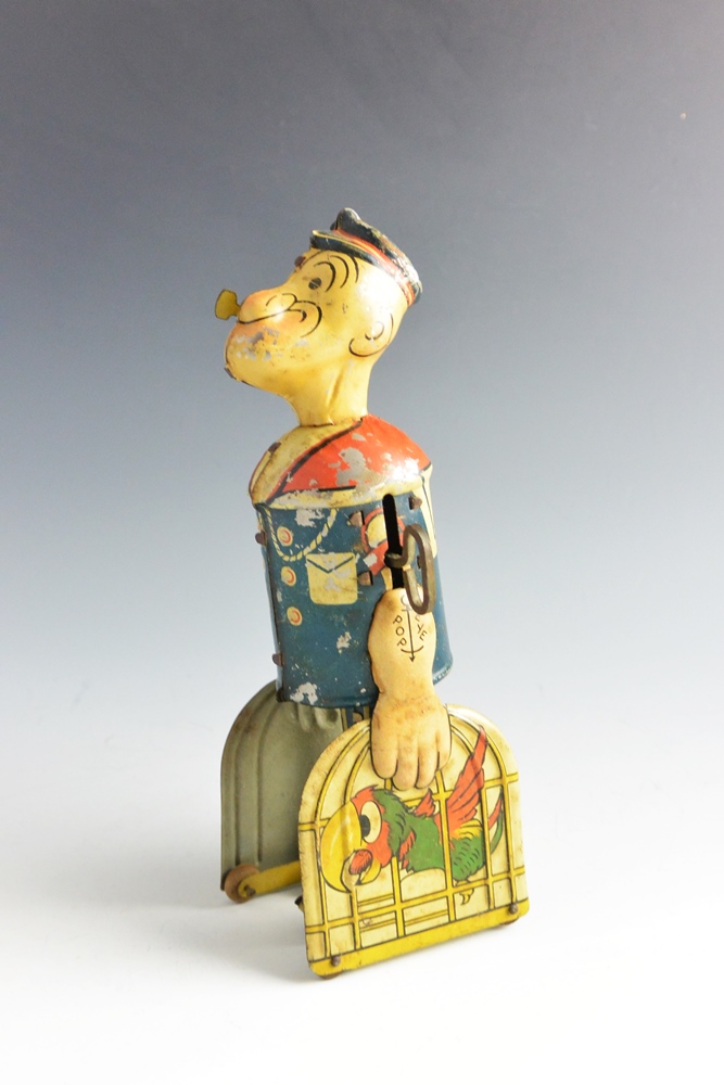 1930s Vintage Popeye with Parrots Windup Tin Toy