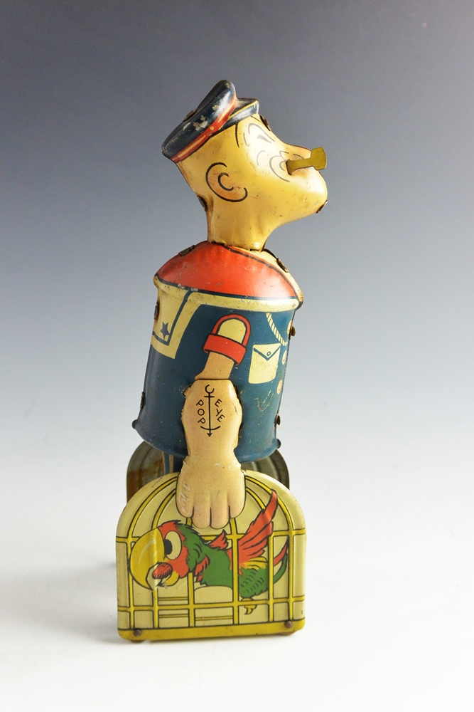 1930s Vintage Popeye with Parrots Windup Tin Toy