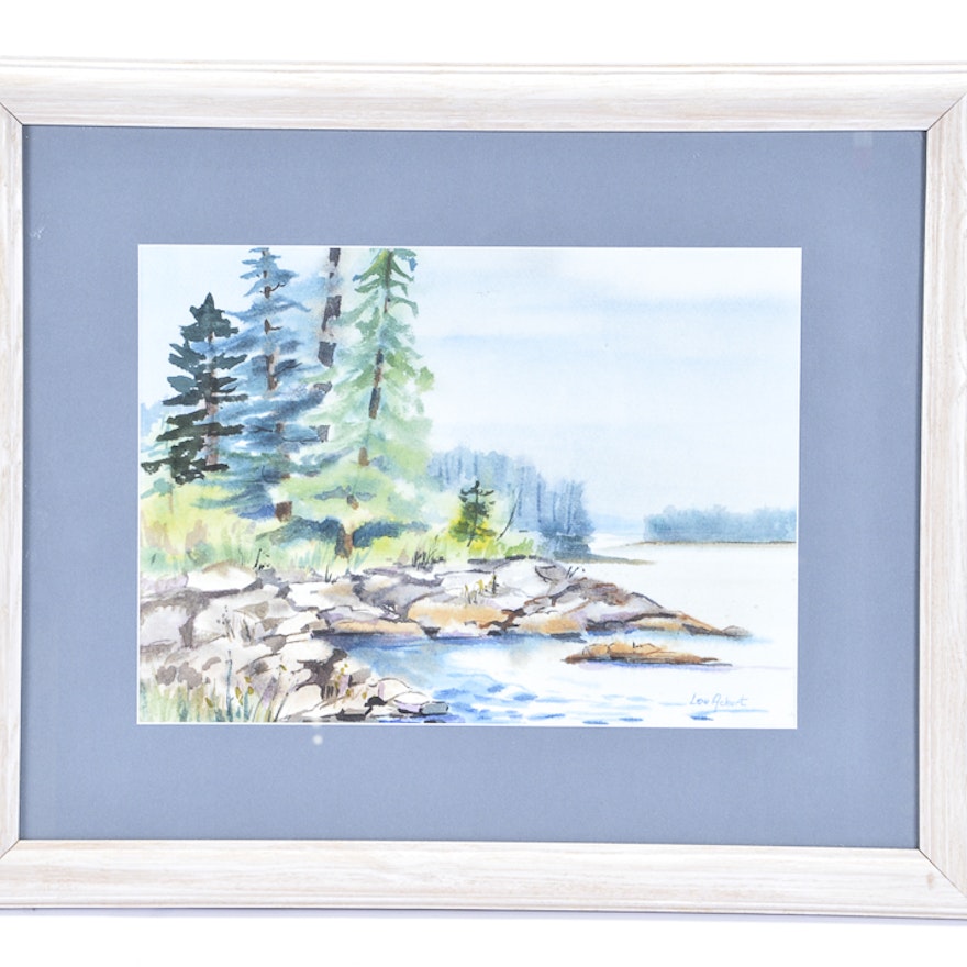 Original Watercolor of Rocky Riverbank