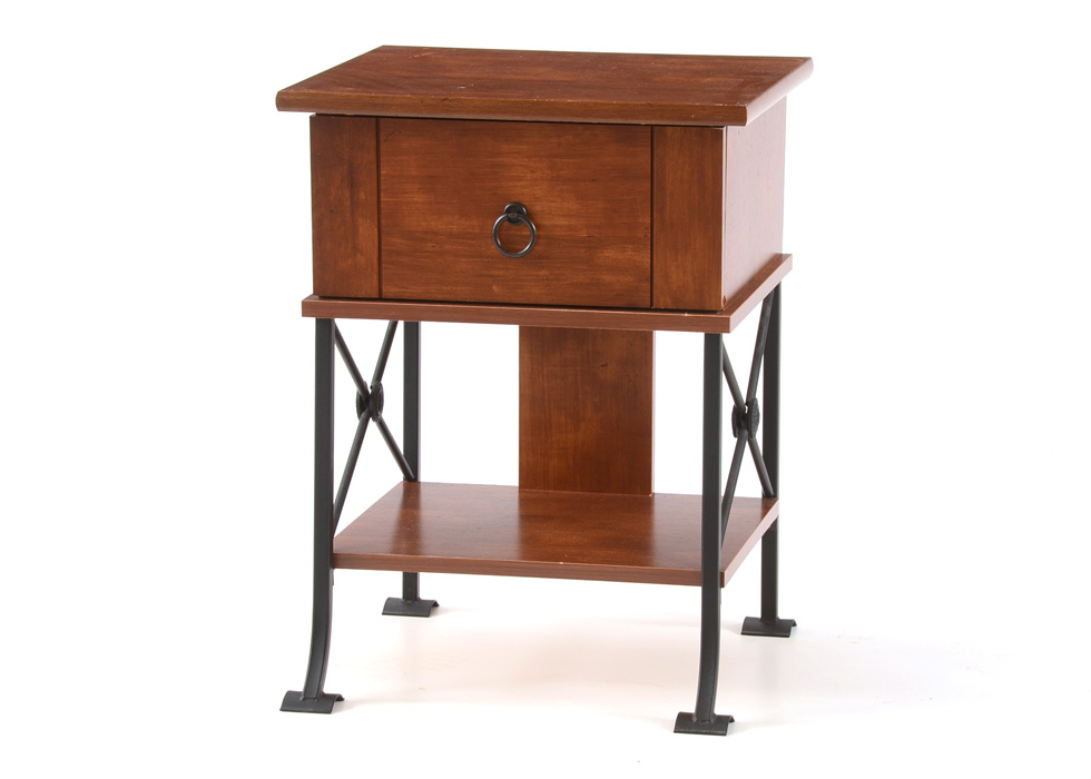 Cherry and Wrought Iron End Table