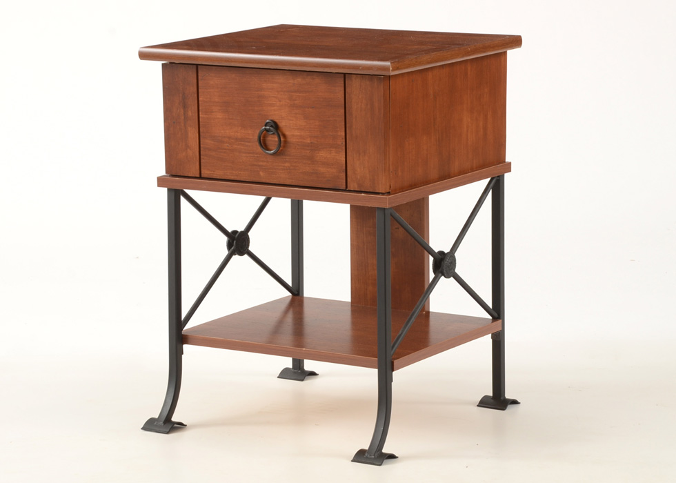 Cherry and Wrought Iron End Table