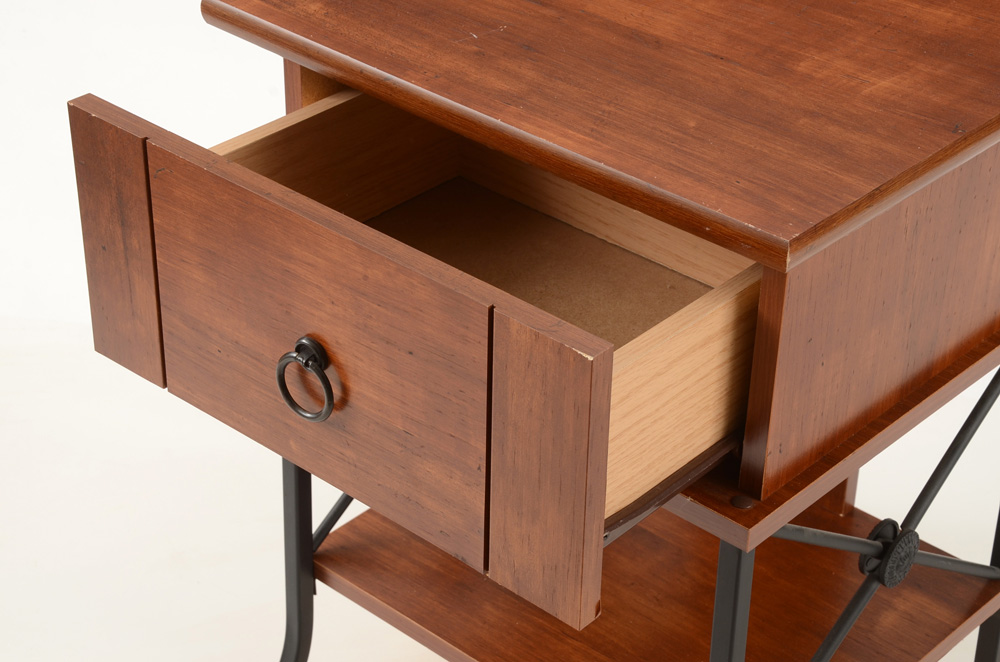 Cherry and Wrought Iron End Table