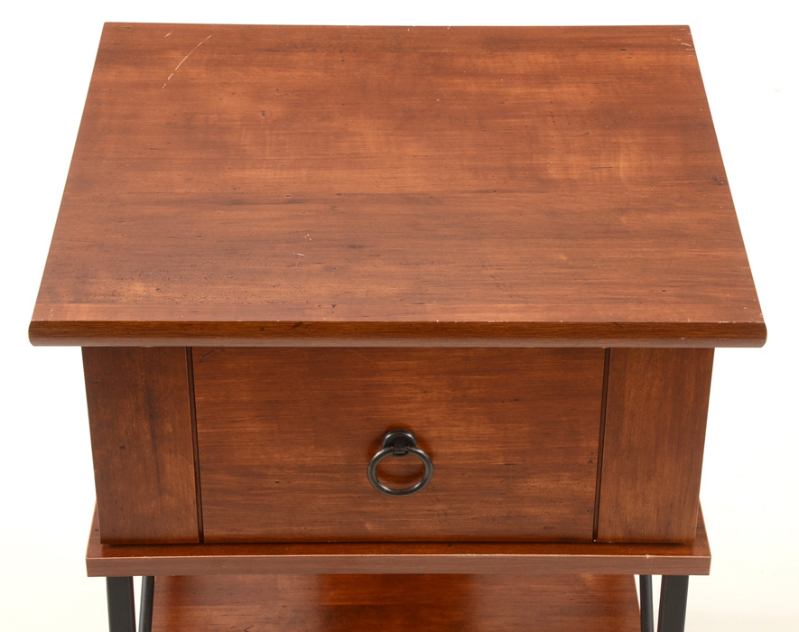 Cherry and Wrought Iron End Table