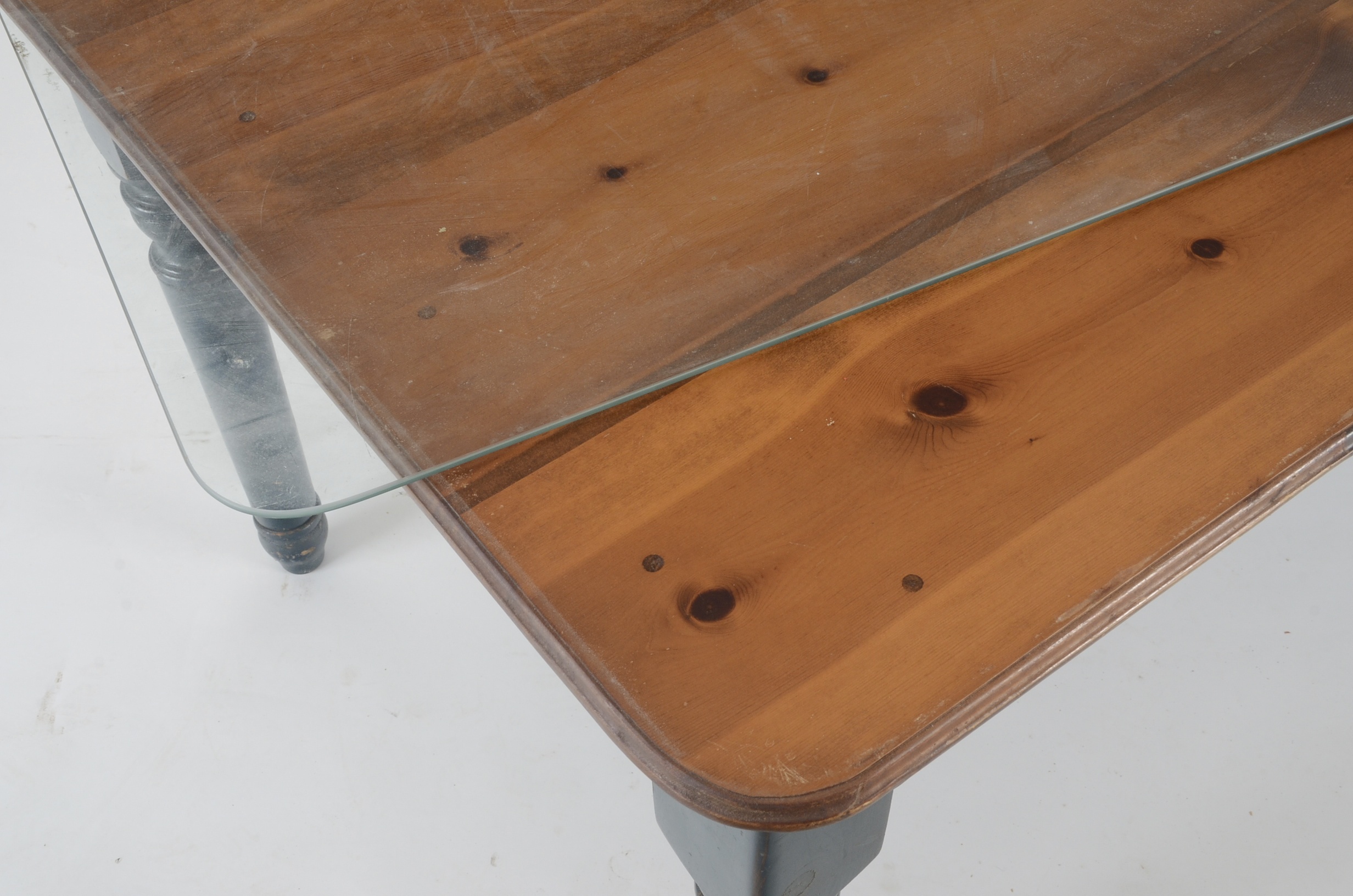 Pine Dining Table, Painted Blue