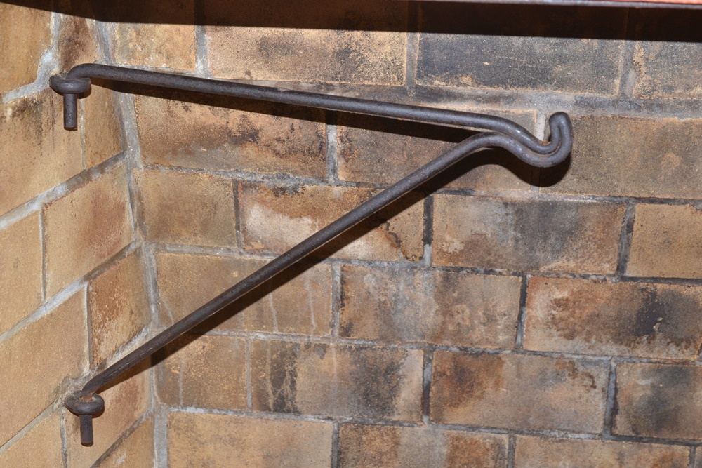 Antique Cast Iron Hearth Crane, Kettle and Andirons