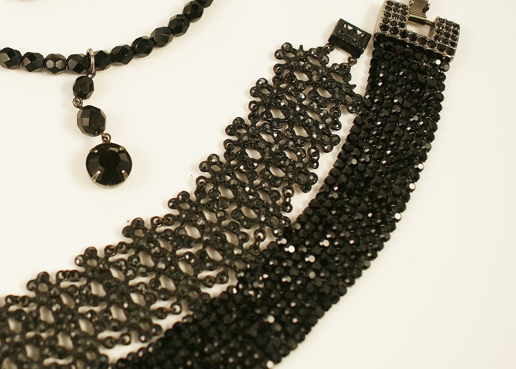 Nine-Piece Group of Black Rhinestone Jewelry