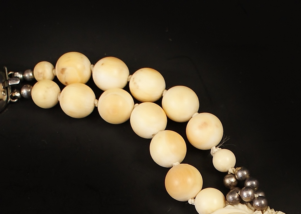 Vintage Sterling and Carved Bone Necklace