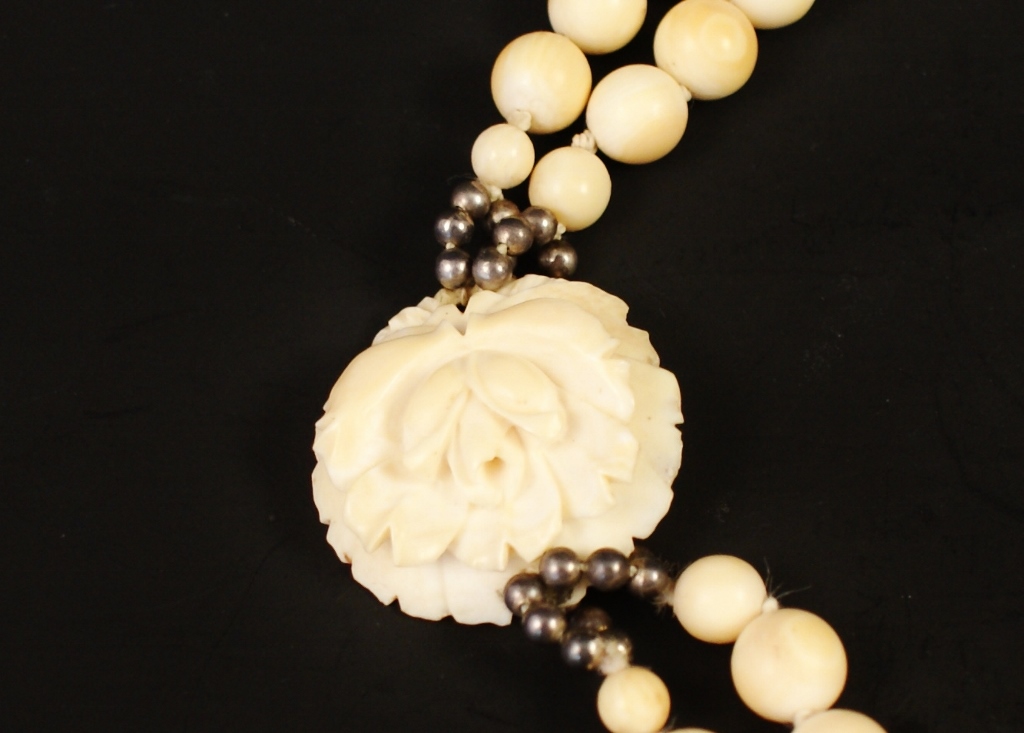 Vintage Sterling and Carved Bone Necklace