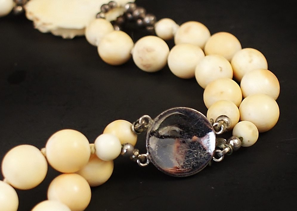 Vintage Sterling and Carved Bone Necklace