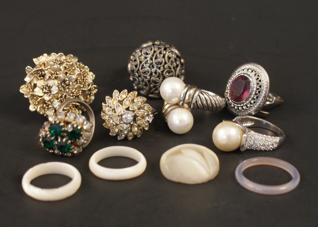 Mother of Pearl and Costume Rings Group