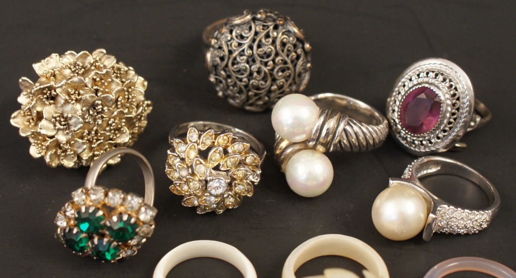 Mother of Pearl and Costume Rings Group