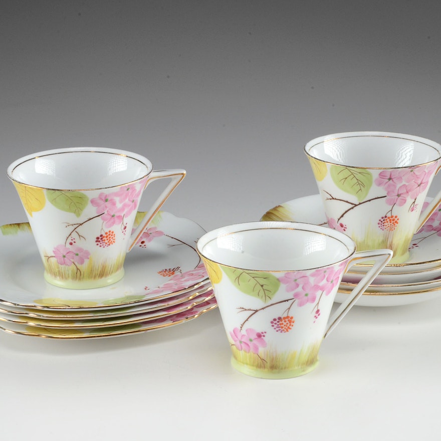 Set of Floral Standard China Teacups, Saucers, and  Plates