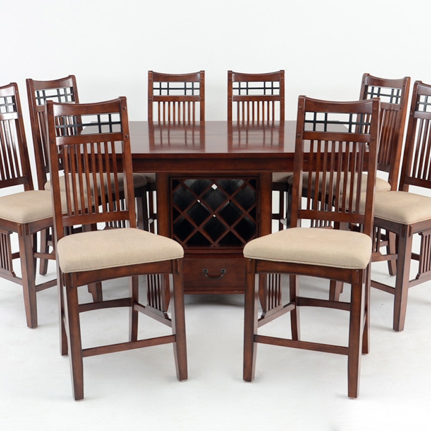 Cherry Island Table with Eight Barstools