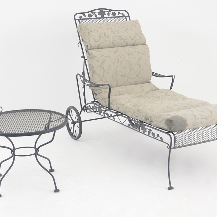 Wrought Iron Pool Lounger and Table