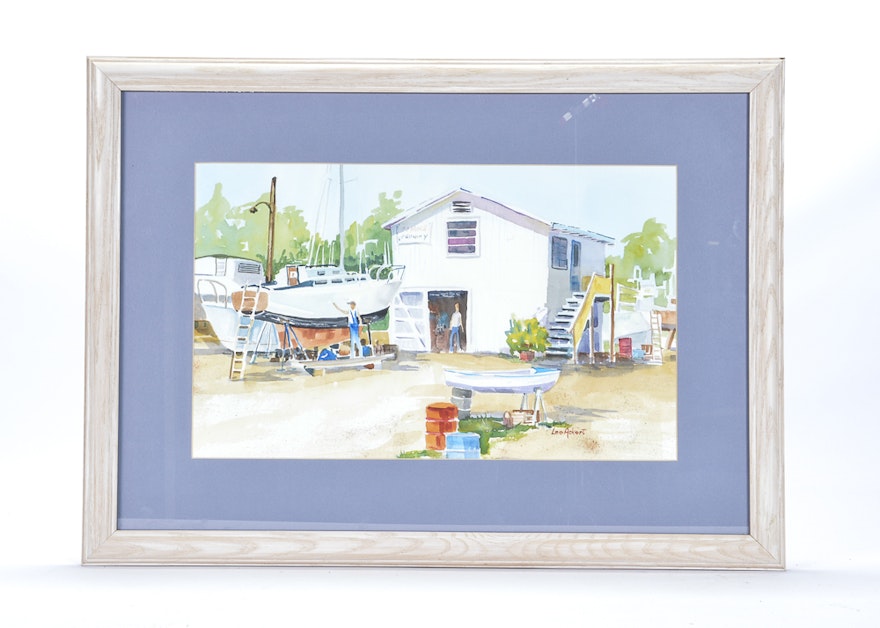 Shipyard Watercolor Painting by Lee Ackert
