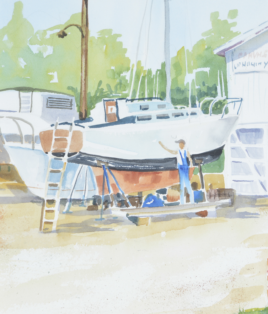 Shipyard Watercolor Painting by Lee Ackert