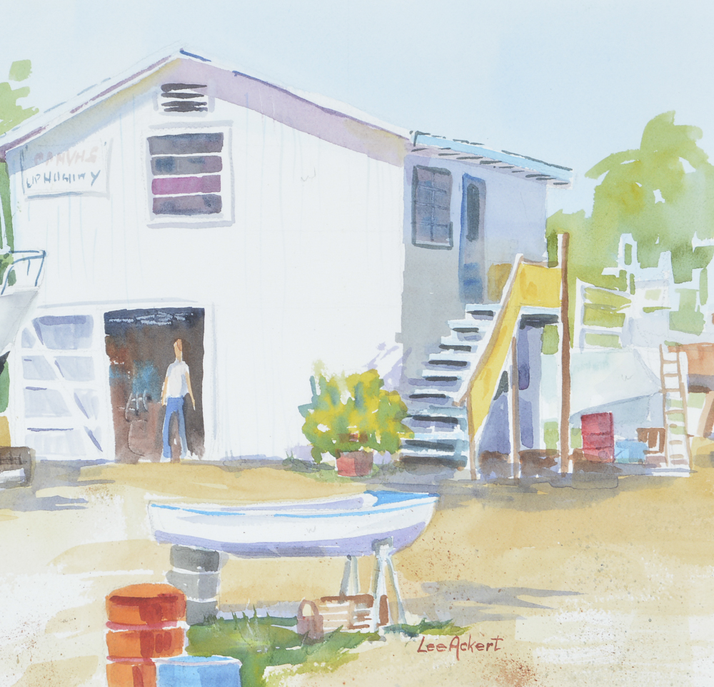 Shipyard Watercolor Painting by Lee Ackert