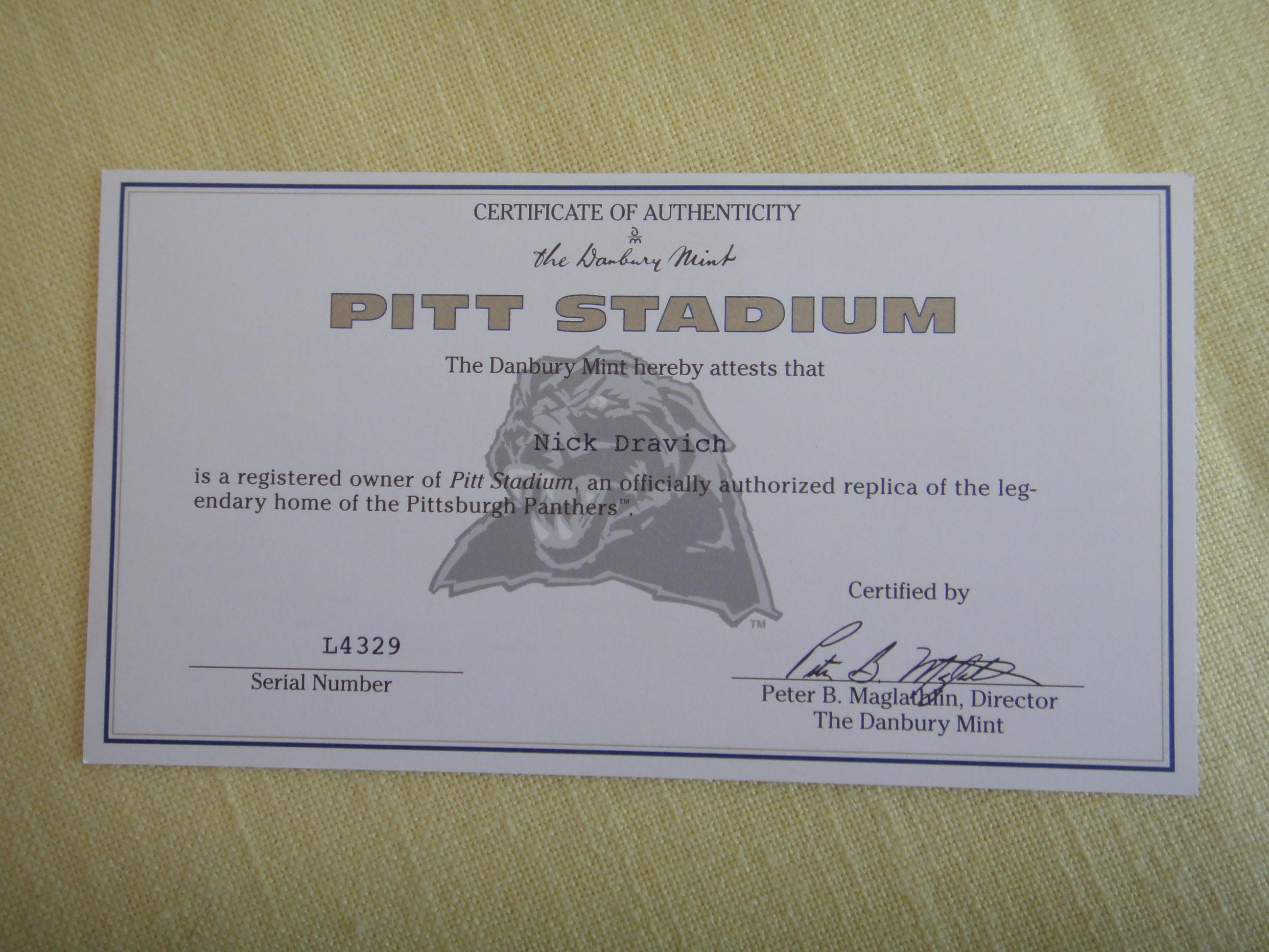 Danbury Mint Pitt Panthers Replica Football Stadium