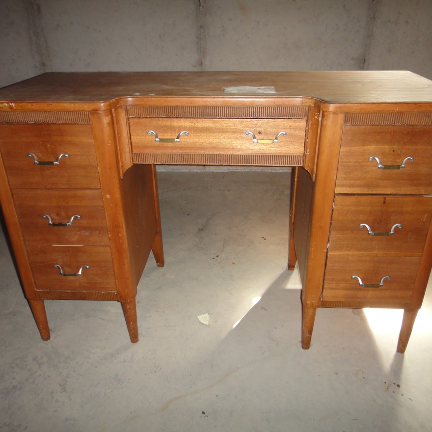 Mid Century Wood Veneer Desk
