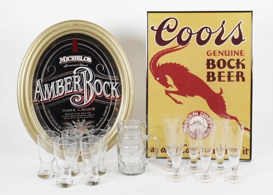 Amber Bock, Coors Bock Beer Signs, Glasses and Stein