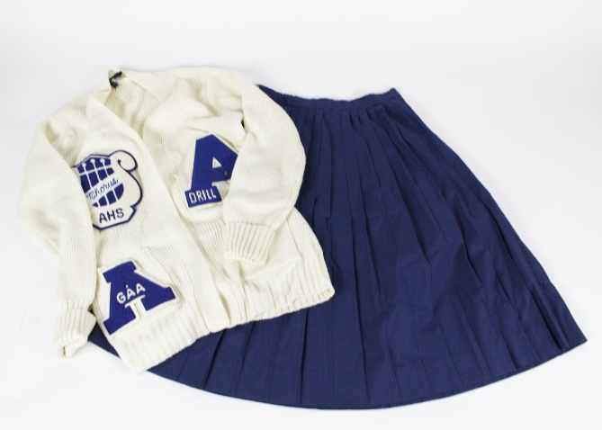 1968 Amelia High School Varsity Sweater, Pins amd Skirt