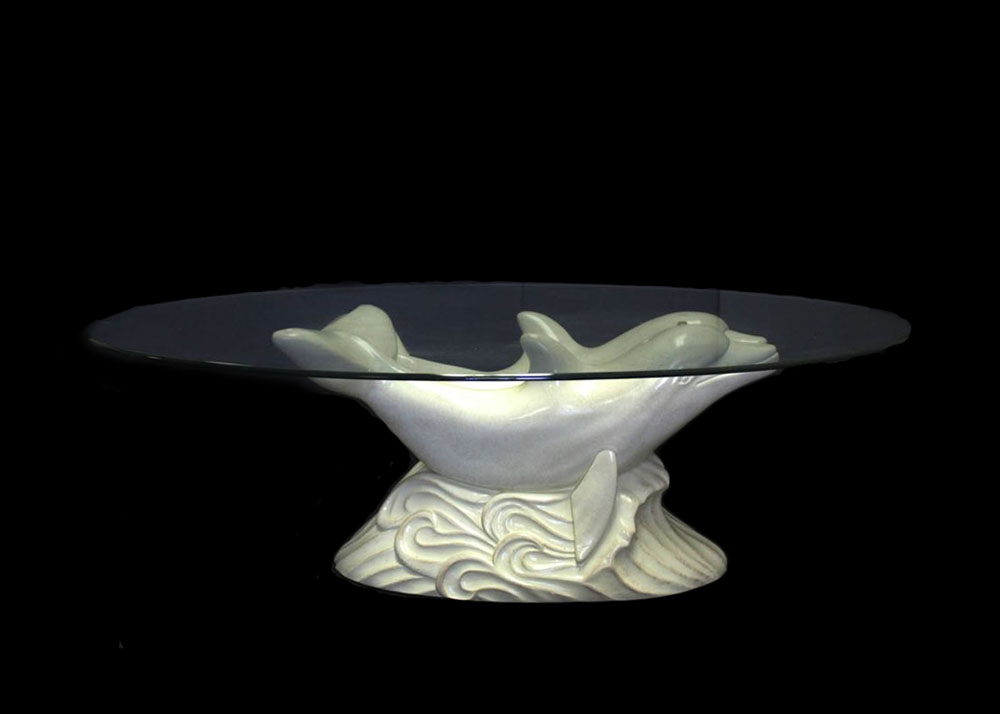 Glass Top Cocktail Table with Dolphin Base