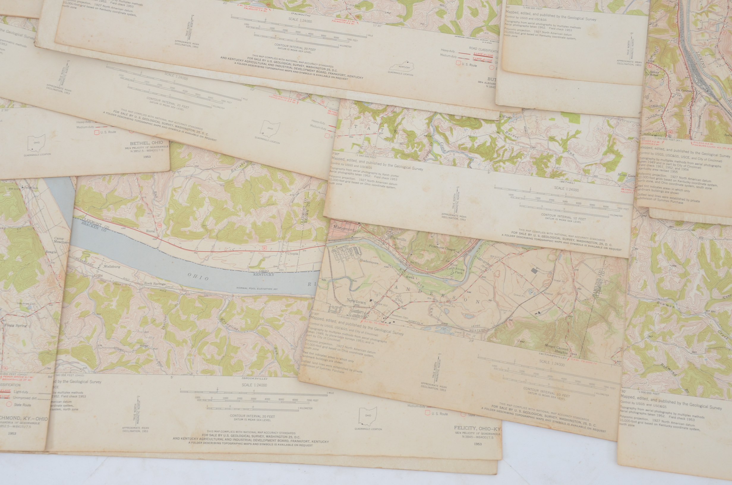 Fifteen Topography Maps of Cincinnati Area