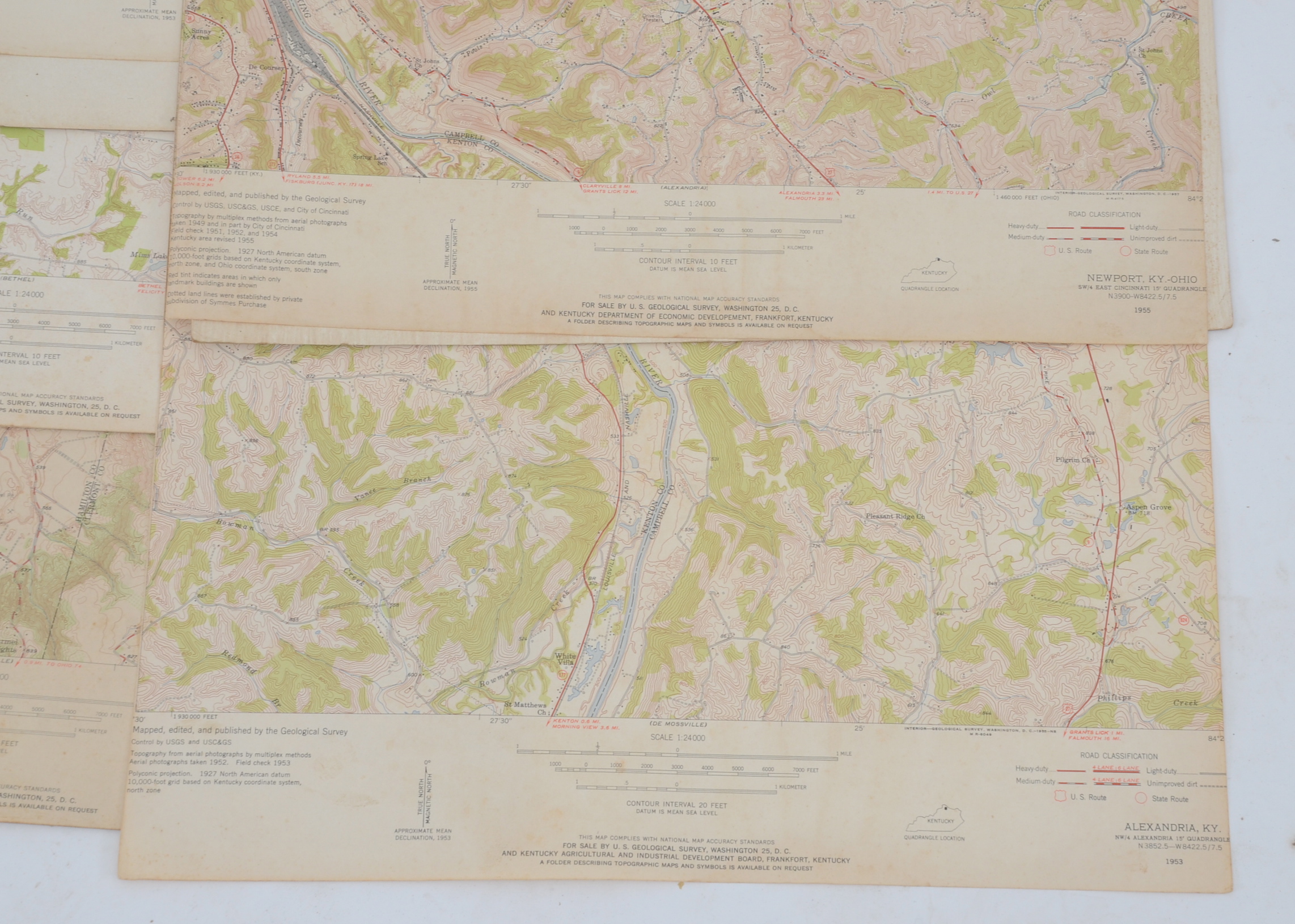 Fifteen Topography Maps of Cincinnati Area