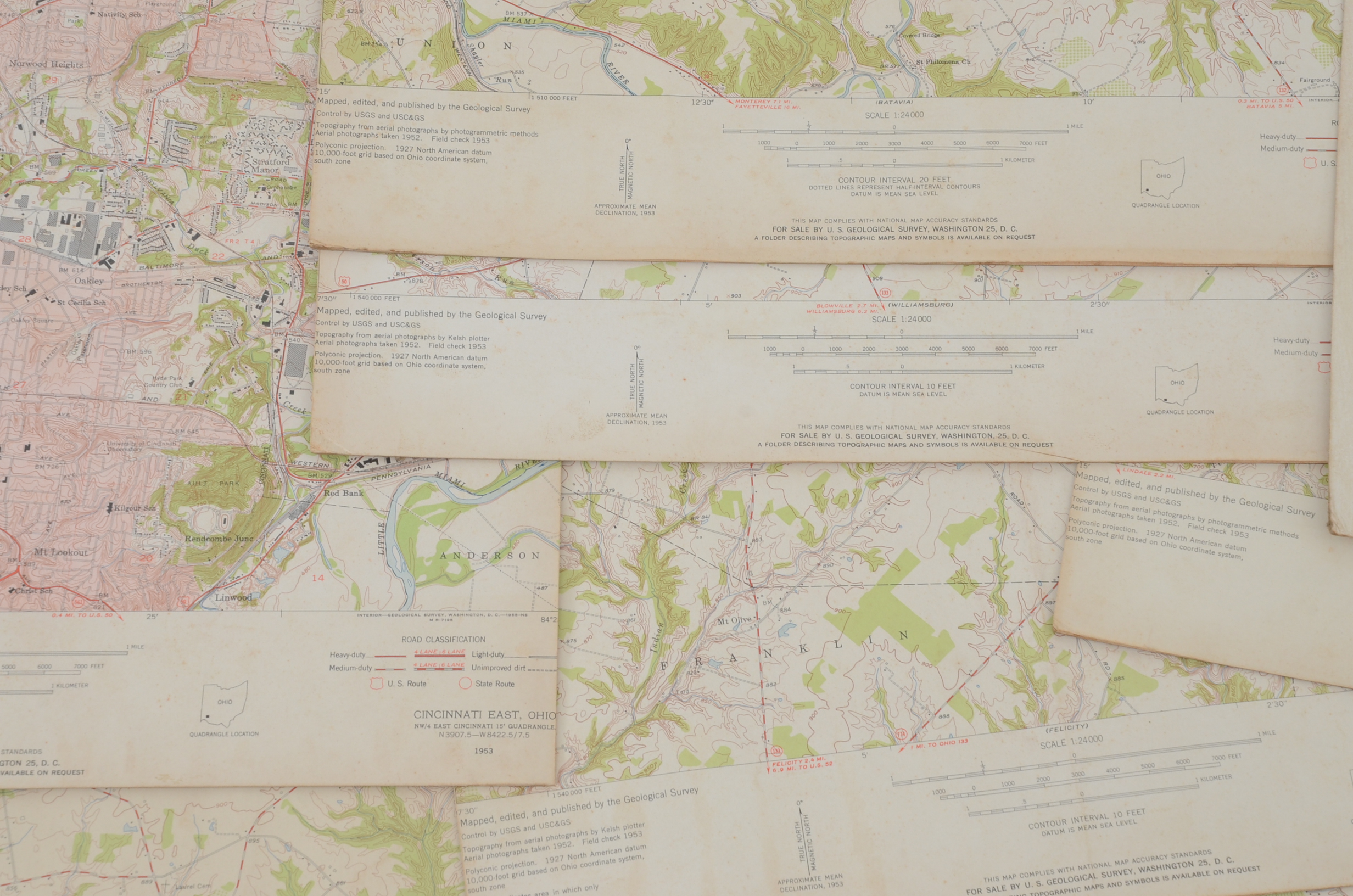 Fifteen Topography Maps of Cincinnati Area