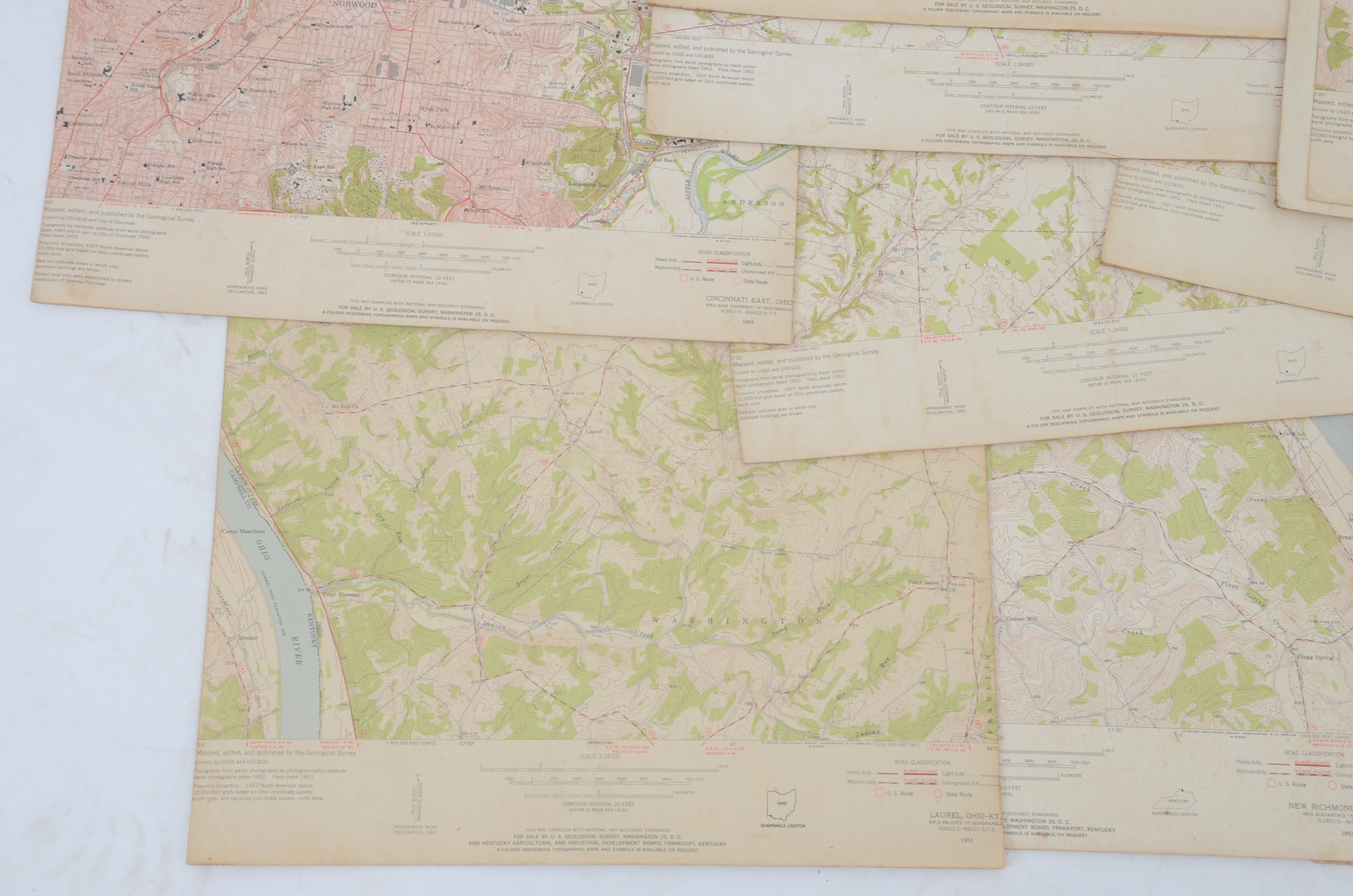 Fifteen Topography Maps of Cincinnati Area
