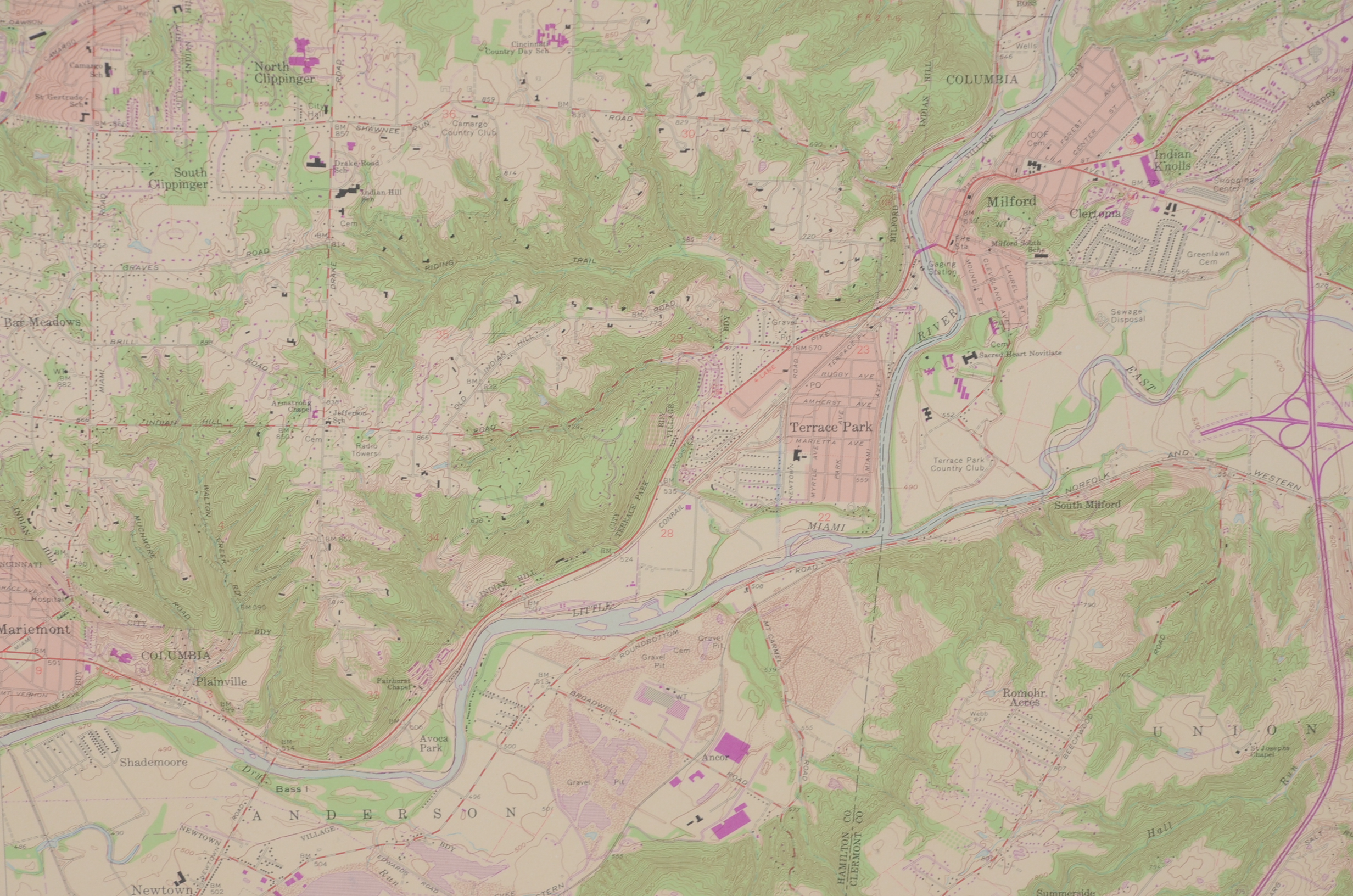Fifteen Topography Maps of Cincinnati Area
