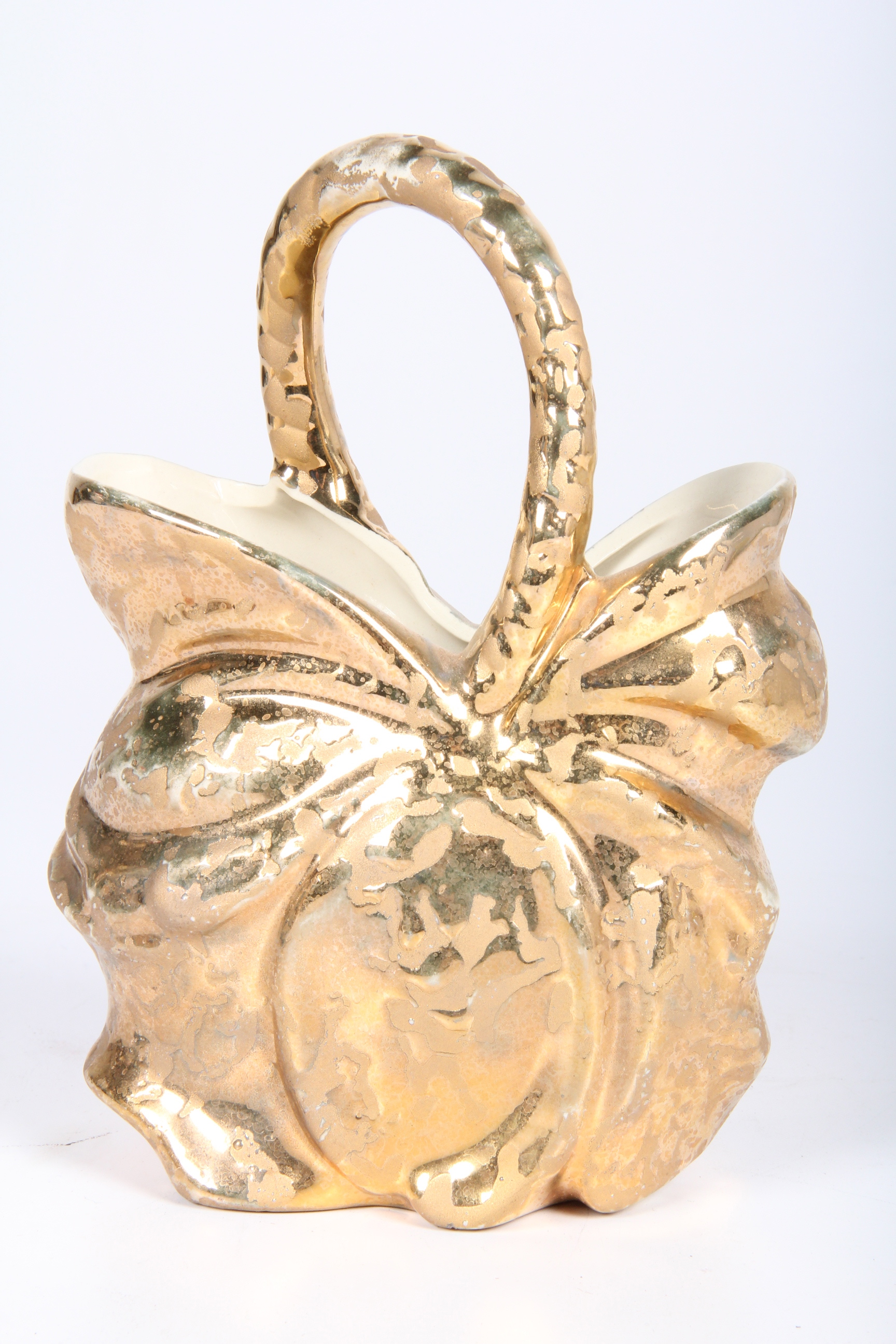 Vintage Gold Glazed Ceramic Basket