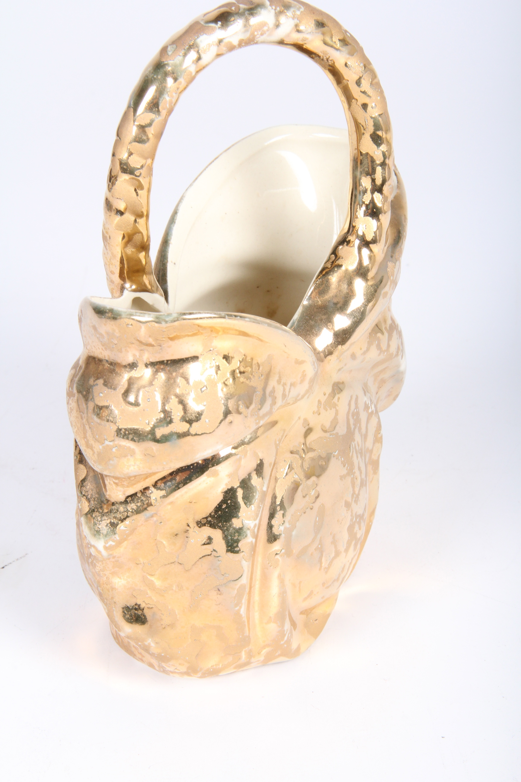 Vintage Gold Glazed Ceramic Basket